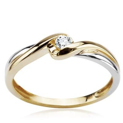 Staviori pierścionek z białego i żółtego złota 0.585 z diamentem, szlif brylantowy, masa 0,07 ct., barwa j, czystość i1.