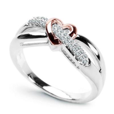 Staviori pierścionek zaręczynowy 29 diamentów, szlif brylantowy, masa 0,11 ct., barwa h, czystość i1. białe, różowe złoto 0,585. szerokość 7 mm.