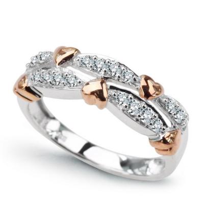 Staviori pierścionek z żółtego i białego złotoa 0,585  16 diamentów, szlif brylantowy,