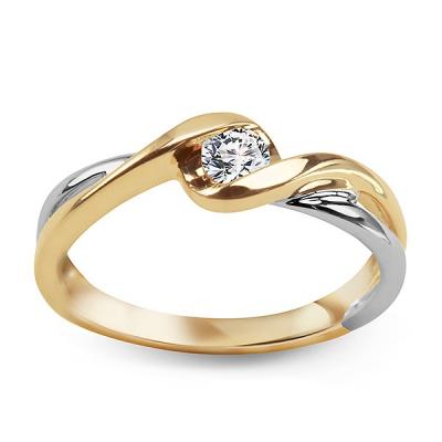Staviori pierścionek z białego i żółtego złota. 1 diament, szlif brylantowy, masa 0,20 ct., barwa j, czystość i1. żółte, białe złoto 0,585.