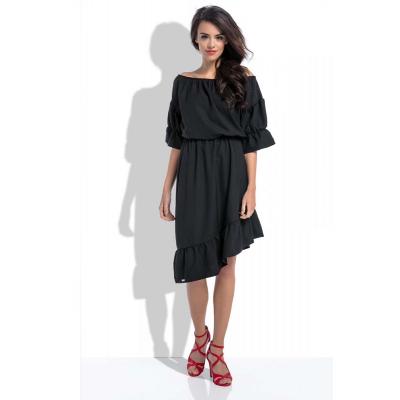 Czarna asymetryczna sukienka hiszpanka z rękawami do łokcia