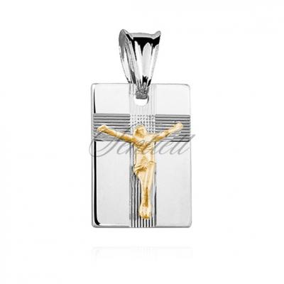 Srebrny diamentowany medalik pr.925 jezus na krzyżu pozłacany