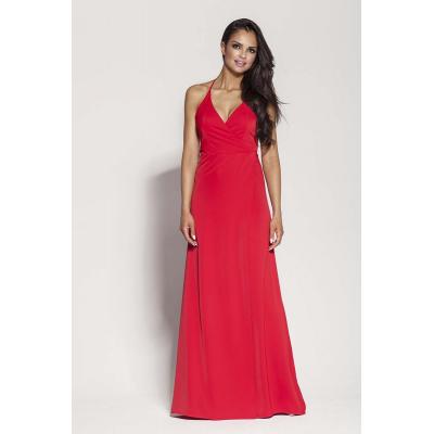 Czerwona elegancka długa sukienka wiązana na szyi