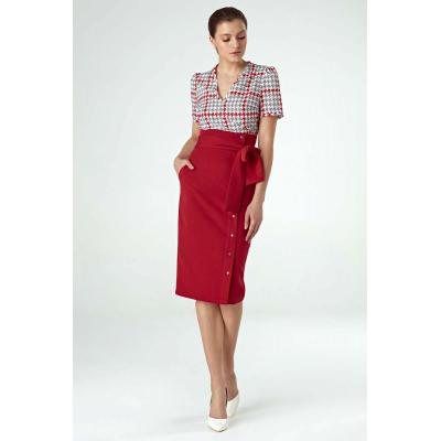 Czerwona elegancka midi spódnica z ozdobną szarfą