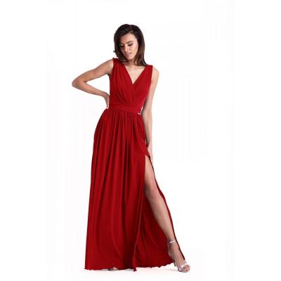 Czerwona kopertowa maxi sukienka z rozcięciem na nodze