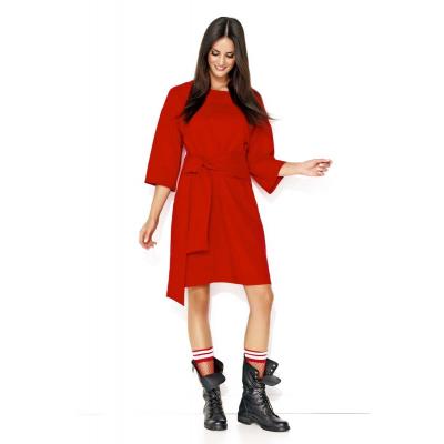 Czerwona luźna casualowa sukienka z szerokimi rękawami
