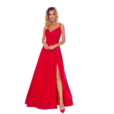 Czerwona maxi sukienka na ramiączkach z kopertowym dekoltem