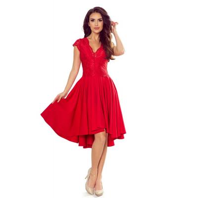 Czerwona wieczorowa asymetryczna sukienka z koronką