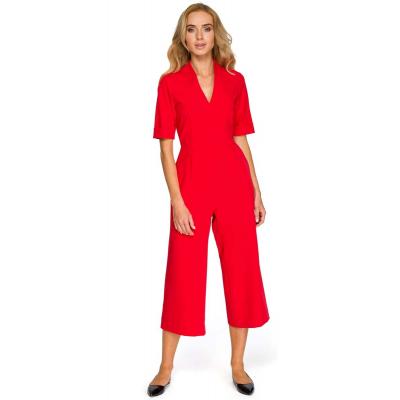Czerwony elegancki kombinezon ze spodniami typu culotte