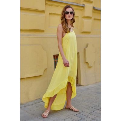 Długa asymetryczna sukienka na ramiączkach - żółta
