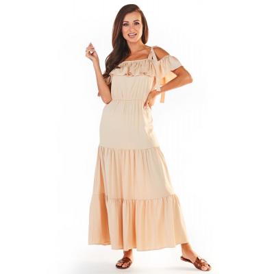 Długa sukienka w hiszpańskim stylu - beżowa