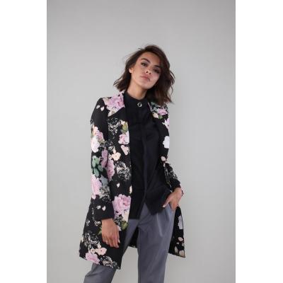 Elegancki płaszcz na jeden guzik - kwiaty