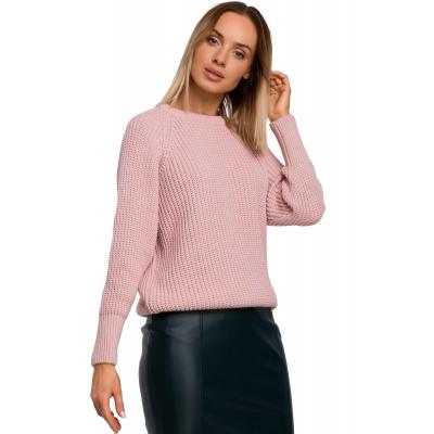 Klasyczny luźny sweter w prążek - różowy