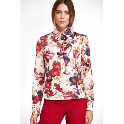 Kwiatowa nietuzinkowa koszulowa bluzka z kokardkami