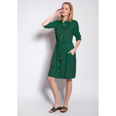 Sukienka koszulowa z podpinanym rękawem - zielona