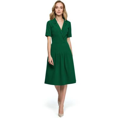 Zielona elegancka sukienka z kopertowym kołnierzem