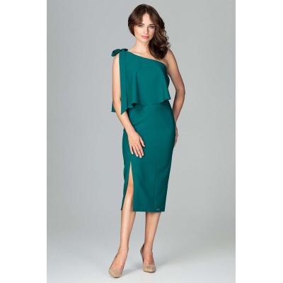 Zielona koktajlowa dopasowana sukienka na jedno ramię