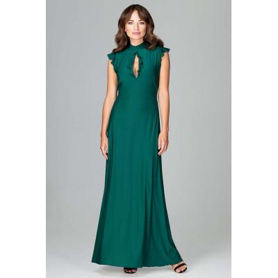 Zielona subtelna długa sukienka z falbankami