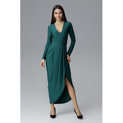 Zielona wizytowa długa sukienka z asymetrycznym rozcięciem