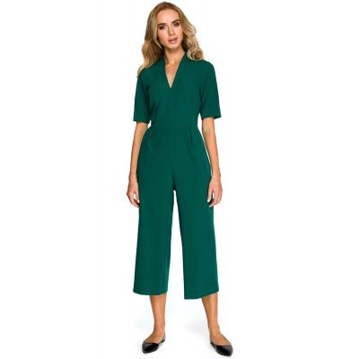 Zielony elegancki kombinezon ze spodniami typu culotte