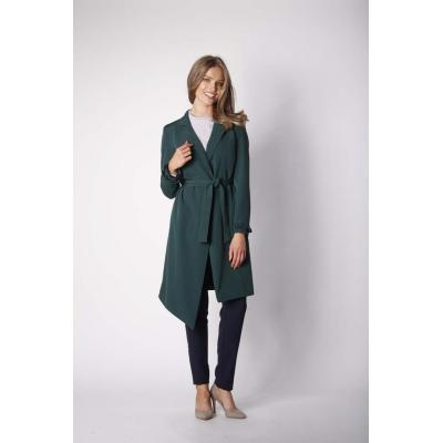 Zielony elegancki płaszcz z falbanką na rękawie