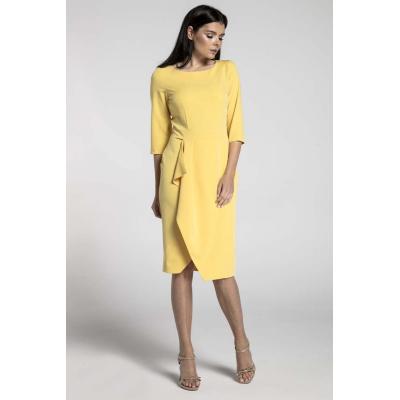 Żółta elegancka sukienka z zakładanym dołem