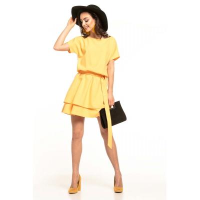 Żółta kobieca sukienka z podwójną spódnicą
