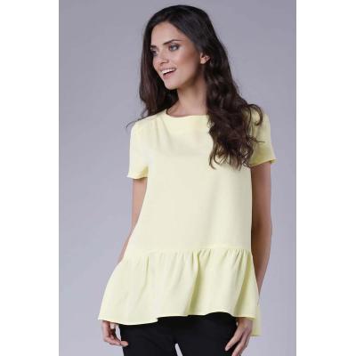 Żółta kobieca oversizowa bluzka wykończona falbanką