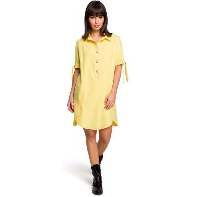 Żółta koszulowa sukienka tunika z wiązaniem na rękawach
