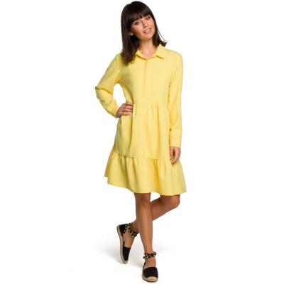 Żółta koszulowa sukienka z falbankami