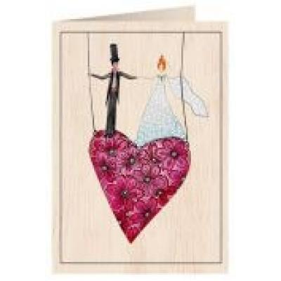Karnet drewniany c6 + koperta ślub serce