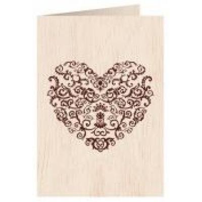 Karnet drewniany c6 + koperta serce wzory ślub