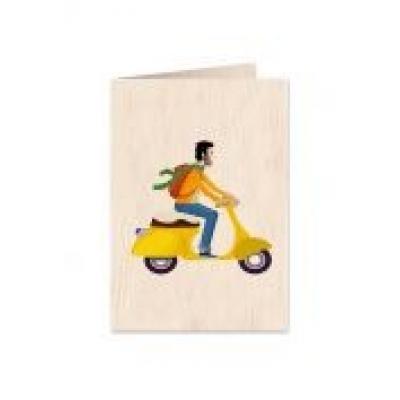 Karnet drewniany c6 + koperta mężczyzna skuter