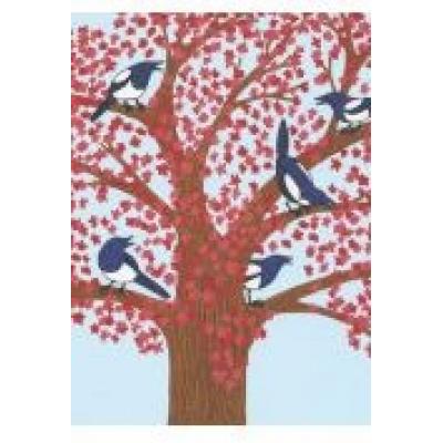 Karnet 17x14cm z kopertą magpies in a cherry tree