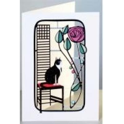 Karnet mc01 wycinany + koperta kot na krześle róża