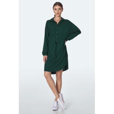 Koszulowa sukienka z troczkami w pasie - zielona