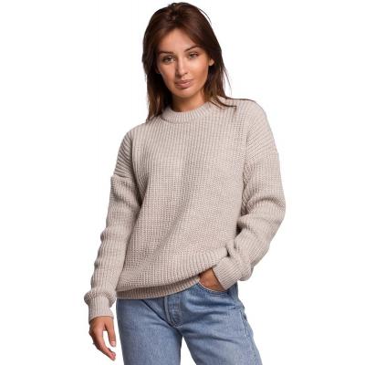 Sweter oversize o przedłużonym kroju - beżowy