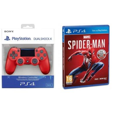 Kontroler bezprzewodowy SONY PlayStation DUALSHOCK 4 v2 Magma Red Czerwony + Marvel's Spider-Man