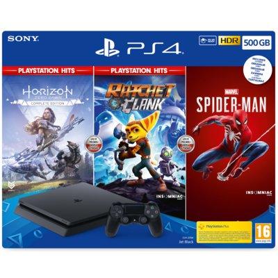 Konsola SONY PlayStation 4 Slim 500GB F Chassis + Ratchet & Clank + Marvel's Spider-Man + Horizon Zero Dawno Complete Edition