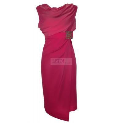 Fuksjowa sukienka midi z szyfonem w stylu victoria beckham mon 146