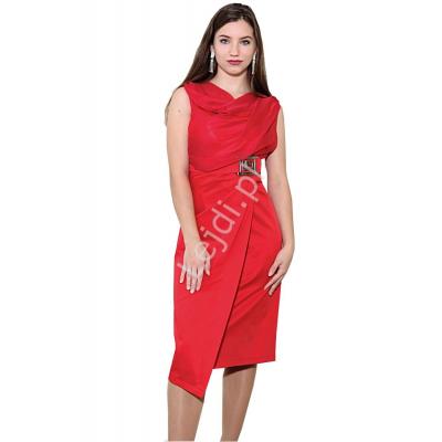 Czerwona sukienka midi z szyfonem w stylu victoria beckham  r.34 - r.52, duże rozmiary mon 146 - widziane w mediach: przyjaciółka