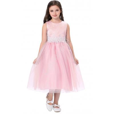 Jasnoróżowa sukienka z perełkami dla dziewczynki