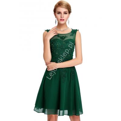 Zielona sukienka na wesele, komunie, połowinki, poprawiny z perłami
