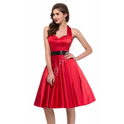 Czerwona sukienka pin-up na szyję, lata 60-te,70-te, 8950