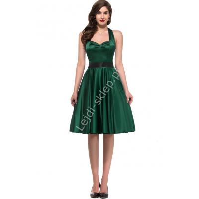 Zielona sukienka pin-up wiązana na szyi, lata 60-te,70-te, 8950