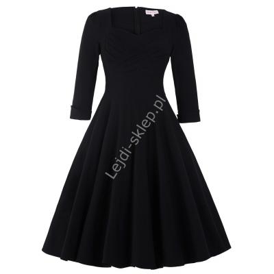 Czarna bawełniana sukienka pin-up z długim rękawkiem, swingdress 131