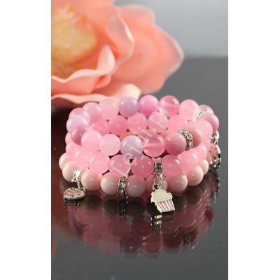 Różowa bransoletka z kamieni, hand made , różowe, pastelowe