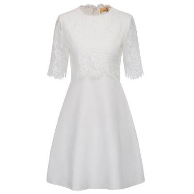 Biała krótka sukienka z koronkową górą, na ślub cywilny, wieczorowa
