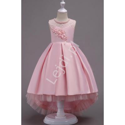 Jasno różowa sukienka dla dziewczynki z trenem na wesele 580