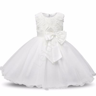 Biała tiulowa sukienka dla dziewczynki z różami